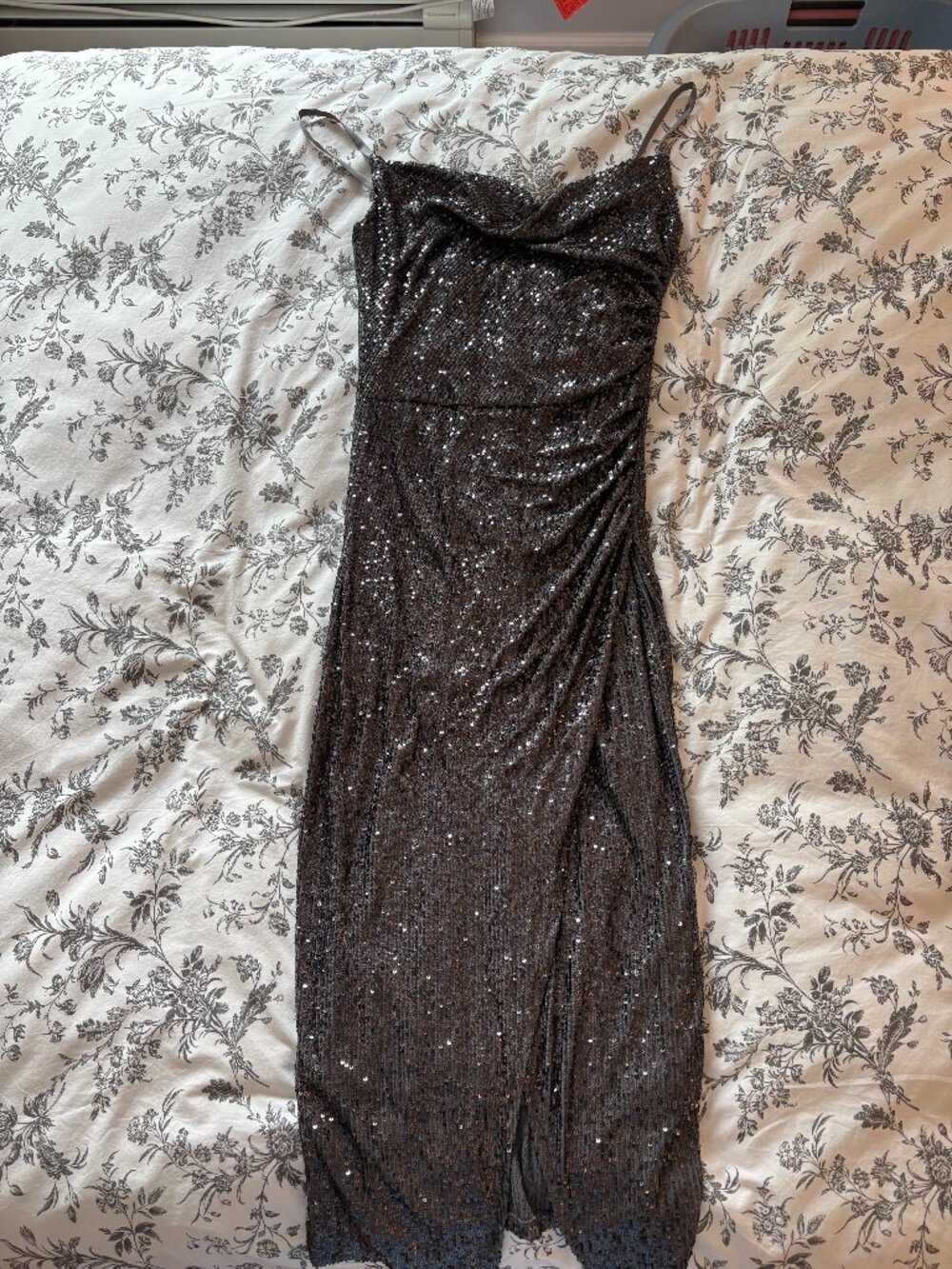 Grey sequin formal midi-dress, women's 6